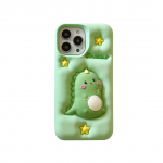 Cartoon Expanding Cream Press dinosauruse telefoni&uuml;mbris, mis &uuml;hildub iPhone 14 13 12 Pro Max 11 rohelise stereoskoopilise silikoonist kaitsekattega iPhone 11 roheline
