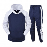 2 tk/komplekt Raglan pikkade varrukatega pingutusn&ouml;&ouml;r elastne v&ouml;&ouml;koht keskmise k&otilde;rgusega spordir&otilde;ivaste komplekt meeste s&uuml;gisene lapiga v&auml;rviline taskud kapuutsiga dressipluusi p&uuml;kste komplekt 2XL tumesinine v&auml;rv