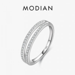 MODIAN 925 Sterling h&otilde;bedane topeltringjoon Lihtne l&auml;bipaistev CZ s&otilde;rmes&otilde;rmus L&auml;ikivad moes&otilde;rmused naistele pulmaehted 6 h&otilde;be
