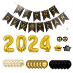 32-tolline 2024 aasta uusaasta &otilde;hupallide komplekt, kirjatr&uuml;kk Golden Starburst 2024 numbri&otilde;hupallid, peokaunistused, peotarbed C