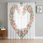 Vesiv&auml;rviline S&uuml;da Roosip&auml;rg L&auml;bipaistvad Kardinad Elutoa Akna jaoks L&auml;bipaistev Voile T&uuml;llkardin Magamistoa Kardinad Kodu Dekoor 135W x 114H(cm)