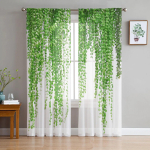 Rohelised Lehed Viinapuu Taim Moodsad T&uuml;llkardinad Elutuppa Magamistuppa Kodu K&ouml;&ouml;gi Akna L&auml;bipaistvad Kardinad 135W x 114H(cm) white