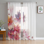 Lilleroosa Oranž Art T&uuml;llkardinad Elutoa K&ouml;&ouml;k Magamistoa L&auml;bipaistev t&uuml;ll kohvikuhotelli Kaasaegne kodukujundus 135W x 114H(cm)