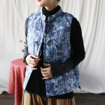 Johnature Naiste vintage n&ouml;&ouml;pidega vestid, mantlid, alusprint lillelised pluss puuvillased riided kevadised Hiina stiilis naiste vestid One Size sinine