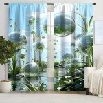 2tk S&otilde;brap&auml;eva s&uuml;dame &otilde;hupall akvarellv&auml;rviga maalitud Valance Print l&auml;bipaistvad kardinad Mitme stseeni varrastega taskudekoratsiooniga kardinad W110xH220(CM)x2PCS-Grommet Top