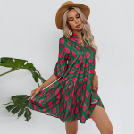 Naiste Boho lillemustriga peokleit suvine volangidega varrukatega V-kaelusega k&otilde;rge v&ouml;&ouml;kohaga kleidid naistele elegantne ranna&otilde;htukleit Vestidos S roosa