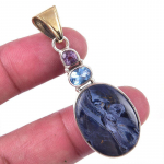 Looduslik Pietersiit, Sinine Topaas V&auml;&auml;riskivi 925 Sterlingh&otilde;be Ripats 2 c4h32