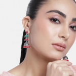 Red colour pearl drop Jhumka Earrings