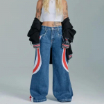 American Vintage K&otilde;rge V&ouml;&ouml;kohaga Y2K L&otilde;ikega Lahtised Lapilised Denim P&uuml;ksid Laia S&auml;&auml;rega P&uuml;ksid Streetwear S