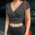 Uus suvine must seksikas V-kaelusega T-s&auml;rk L&uuml;hikeste varrukatega Y2k Crop Top Naiste riided T&auml;navar&otilde;ivad Korea mood korsetttopsid T-s&auml;rgid S