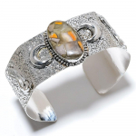 Bumblebee Jasper Gemstone 925 Sterling Silver Cuff Bangle Adjustable f3w38