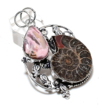 Ammonite Fossil Gemstone Handmade 925 Sterling Silver Jewelry Pendant 2.52 g9h38