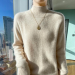 Naiste ka&scaron;miirist sviiter paksendatud Qinghe ka&scaron;miir 30% ka&scaron;miir 70% vill naiste s&uuml;gistalvine ka&scaron;miirpulover pehme ja soe L beež