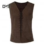 Meeste piraadivest, vanaaegne keskaegne pits, &uuml;hev&auml;rviline V-kaelus, varrukateta Cosplay-esinemine Halloweeni peo rollim&auml;nguga. XL tumepruun v&auml;rv