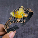 Natural Orange Aventurine Gemstone Copper Wire Wrap Cuff Bangle Adjustable e9z64