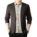 Meeste s&auml;rk v&otilde;lts kaheosaline kardigan, alla keeratav krae, &uuml;herealine pikkade varrukatega, v&auml;rviga sobiv kootud pidulik &auml;ri stiil top M pruun