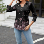 Naiste mood vabaaja pikkade varrukatega lillemustriga V-kaelusega n&ouml;&ouml;biga topp L sinine