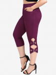 Rosegal Plus Size Pandlaga punutud taskud Capri s&auml;&auml;rised 4XL lilla/s&uuml;gav