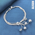 925 h&otilde;bedane mitme ussiga kett, j&auml;&auml;tunud sileda helmega ripats k&auml;ev&otilde;ru Moodsad pulmaehted 20CM