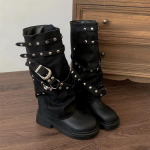 Disainerneetidega naiste p&uuml;ksis&auml;&auml;red k&otilde;rged saapad mood punkstiilis kingad s&uuml;gis talv paksu kontsaga naiste r&uuml;&uuml;tli pikad poolsaapad 35