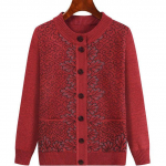 Naiste pikkade varrukatega silmkoeline kardigan Keskealine tr&uuml;kitud sviiter avara suures suuruses kardigan M punane