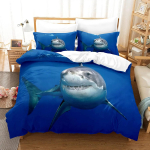 Hai tekikottide komplekt 3D hai h&uuml;ppab ookeanist suure avatud suu printimisega kahe &uuml;heinimesevoodiga voodipesukomplekt, kaheinimesevoodiga kuninganna pol&uuml;estrist tekikate 135x200cm 2pcs