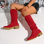 Naiste ratsusaapad Retro terava ninaga p&otilde;lvega k&otilde;rged saapad Naiste s&uuml;gistalvised l&auml;&auml;nekauboisaapad Moodsad naiste v&auml;lisjalatsid 41 punane