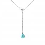 PERLINEA - Collier Cravate - Perle de Culture d'Eau Douce AAA+ Poire 9-10 mm - Bleu Turquoise - Argent 925 Milli&egrave;mes - Bijoux Femme