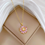 Roosa s&uuml;nteetilisest tsirkoonist lilledega ripats kaelakee naistele 45cm kuld