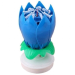 Magique Bougie &Agrave; Musique Forme Lotus Fleur Rotatif Joyeux Anniversaire Non-Toxique F&ecirc;te Jetable Bleu &ndash; LRFXRN-C1783 L0626C
