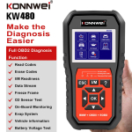 KONNWEI KW480 OBD2 autoskanner t&auml;iss&uuml;steem ABS turvapadi SRS &otilde;li l&auml;htestamine ODB2 automaatdiagnostika t&ouml;&ouml;riista mootorikoodi lugeja BMW E38 E46 jaoks must