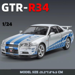 Uus 1/24 Nissan Skyline GTR-R34 Kiired ja Vihased Sulamist Automudel Heli Valgus Kollektsioneeritav Miniatuurauto Survevalatud M&auml;nguauto Poisi Kingitus valge