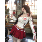 Ameerika vintage &uuml;likonnad naiste elegantsed Bodyconi seksikad pikkade varrukatega Y2k Crop top pluus + miniseelik Korea moe 2-osalised seelikukomplektid S punane