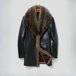 Ehtsast nahast jakk Meeste keskmise pikkusega &uuml;likond krae &uuml;ks nahkjakk Meeste pesukaru karusnahast krae mantel M must