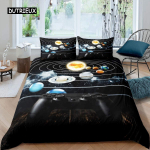 P&auml;ikeses&uuml;steemi tekikate komplekt Twin King Microfiber Kosmos Galaktika Voodipesu komplekt Universum Planeet Astronoomia King Size Tekikate EU single(135x200cm)
