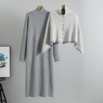 Naiste suures temperamendiga kleit s&uuml;giskootud salendav sall mantel pikk kleit, kaheosaline &uuml;likond one size