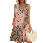 Naiste suvekleidid avara U-kaelusega varrukateta, taskutega p&auml;ikesekleidid L tumeroheline v&auml;rv