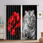 Punane Roos Leopard Tiiger Luksuslik 3D Digitr&uuml;kk &Otilde;hukesed Aknavarjud Kardinad Laste magamistuba Elutuba Kappi uks 2 paneeli W50 X H130(CM)X2&Hook red