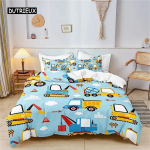Tekikate Cartoon Ekskavaator Traktor King Tekikate Cartoon Ehitus Veoauto voodipesu komplektid S&otilde;iduk Lastetoa Sisustus 150x200cm 3pcs