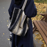 New Double-Sided Wool Tote: Striped & Leopard Print, Large Capacity Shoulder & Shopping Bag for Autumn and Winter 49*13*38 leopard