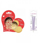 Kit pour biscuit en relief Coeur + Stylo au chocolat lilas
