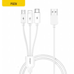 PISEN 3-in-1 laadimiskaabel Androidile, Type-C ja Apple 7/8 jaoks, 1,2m pikendus Three-in-one 1.2 meters valge