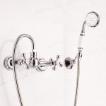 Luksuslik Klassikaline Kuldne Messingist Vannitoa Vanni Du&scaron;i Segisti Kraan Seinale Paigaldatav Kahe K&auml;epidemega Kuldne Vanni Segisti Komplekt