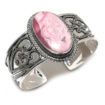 Natural Rhodochrosite Gemstone 925 Sterling Silver Cuff Bangle Adjustable b9w30