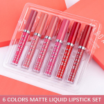 Velvet Liquid 6 huulepulga komplekt, matt, ei ole kerge kleepida Cup huulel&auml;ige huuleglasuur, meik