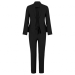 2 tk/komplekt Lady Formal Coat p&uuml;ksid pikkade varrukatega Slim Fit rev&auml;&auml;riga kardigan keskmise pikkusega jope elastne v&ouml;&ouml;koht pliiats p&uuml;ksid S must