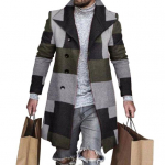 Meeste villane mantel rev, pikkade varrukatega ruuduline prindiga &uuml;herealine suletav pealisriided keskmise pikkusega disainiga pidulik mantel M