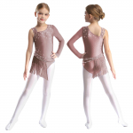 Kid Girl Asymmetric Shoulder Fringed Dance Leotard Rhinestones Figure Skating Rhythmic Gymnastic Tassel Bodysuit Dress Dancewear 11-12 Years