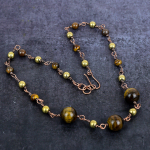 Tiger Eye Handmade Copper Wire Wrap Jewelry Necklace 18 c0y79