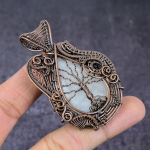 Rainbow Moonstone Handmade Copper Wire Wrap Tree Of Life Pendant 2.76 p0g60